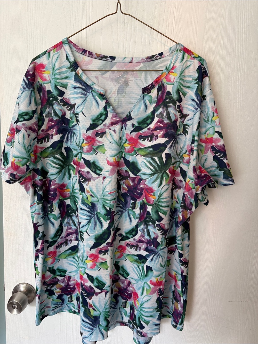 Reel Legends Women's Short Sleeve Floral Tee in White, Green, Purple, Pink